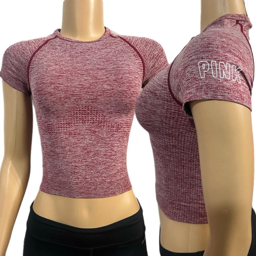 Victorias Secret Pink Sport Seamless crew neck short sleeve top marled maroon XS